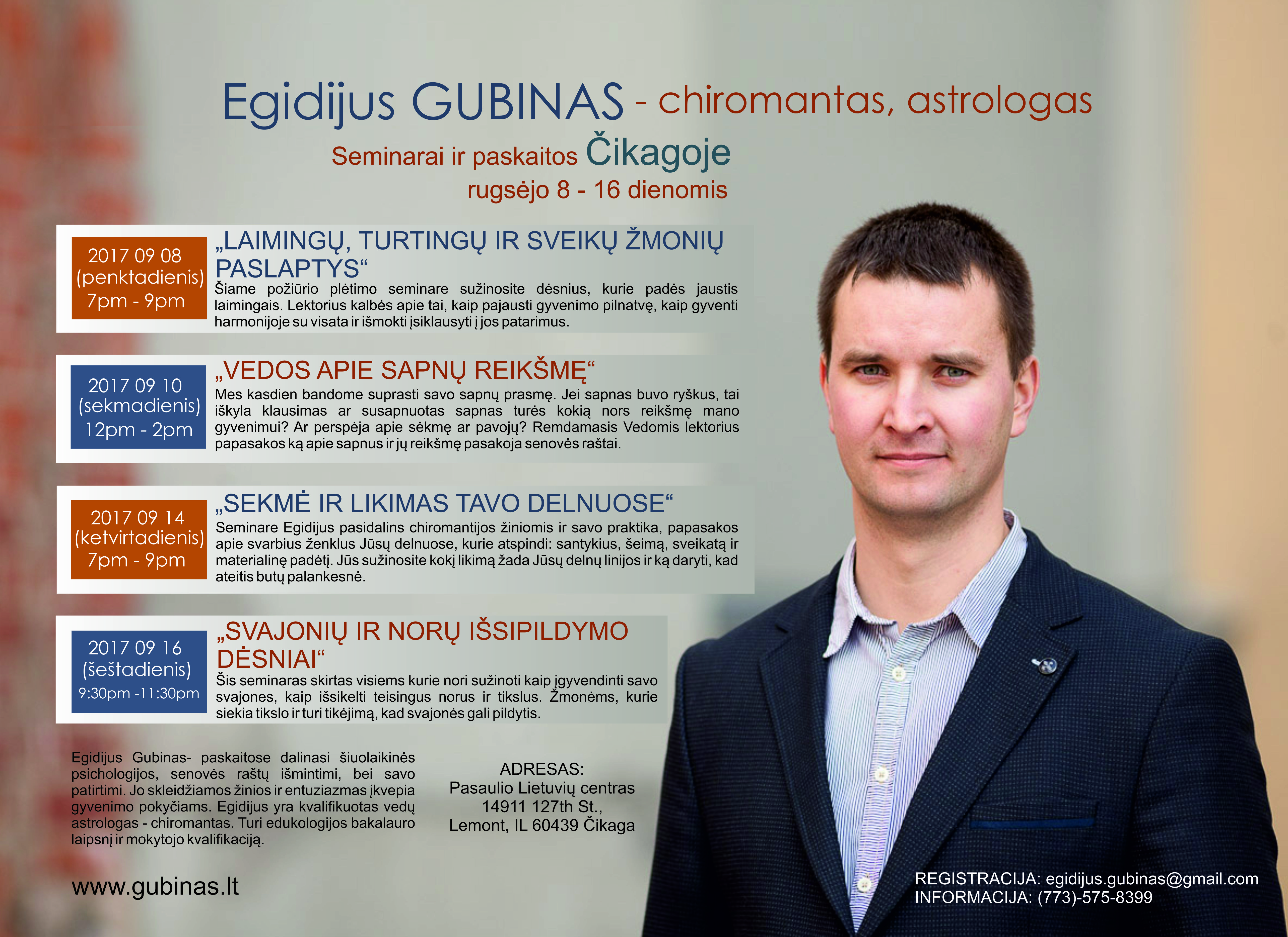 Seminarai Čikagoje rugsėjo 8-16 d.